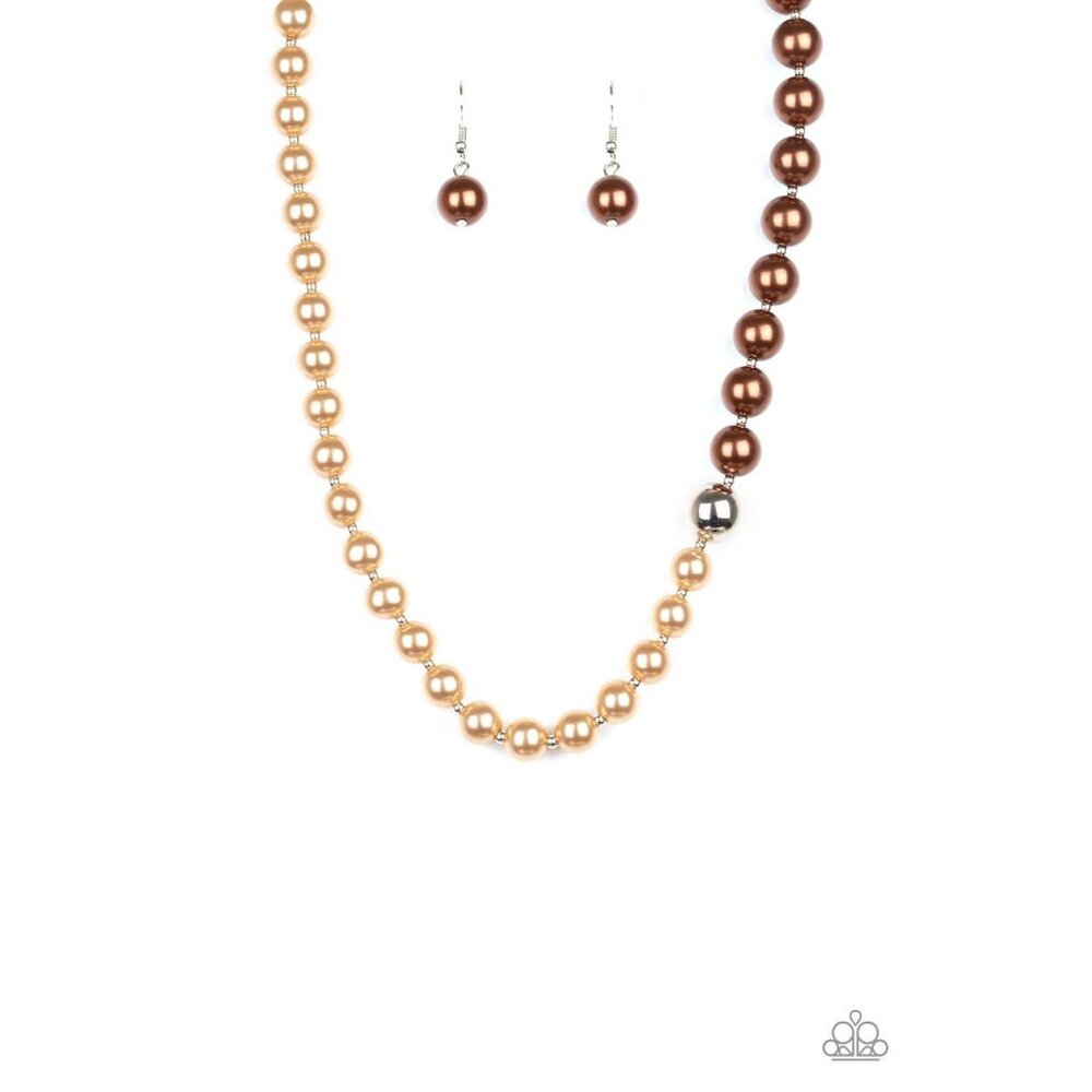 Paparazzi 5th Avenue A-Lister Golden Brown Pearls Silver Beads Short Necklace